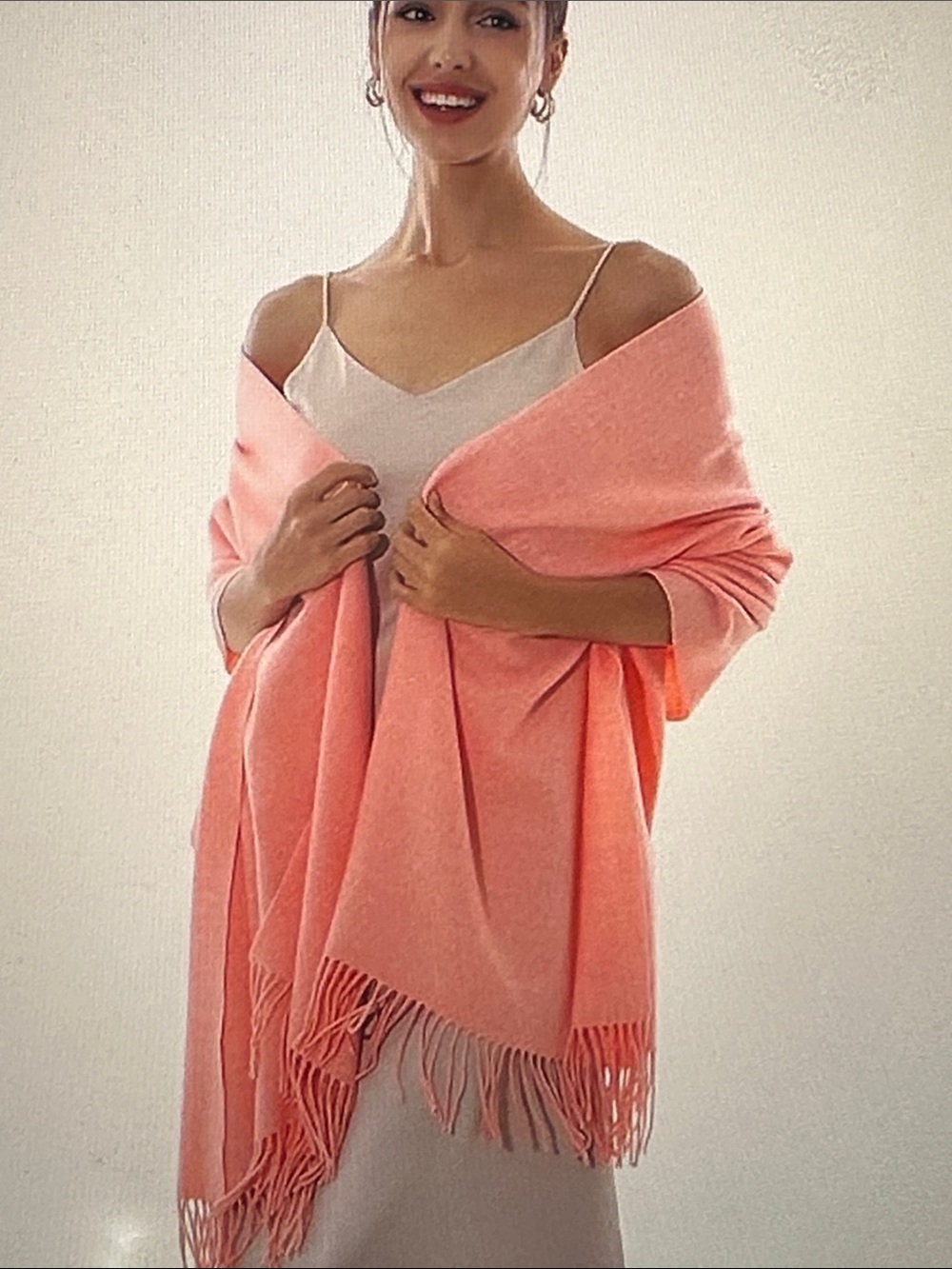 Soft Pink Fringe Wrap Shawl - Women's Accessories
